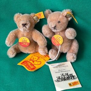 Steiff teddy bear mohair miniature lot 030055 & 001086 button ear tags 3”